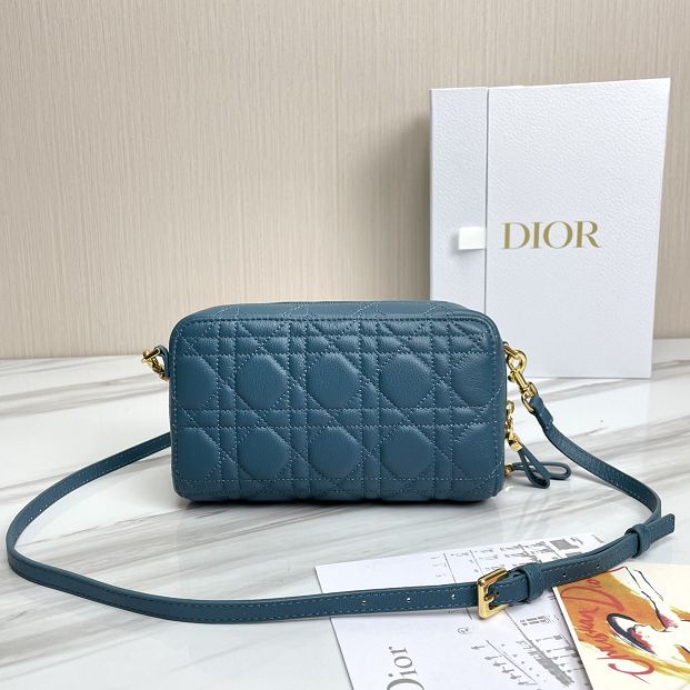 Dior original calfskin caro double pouch S5037 steel blue