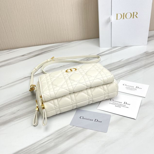 Dior original calfskin caro double pouch S5037 white