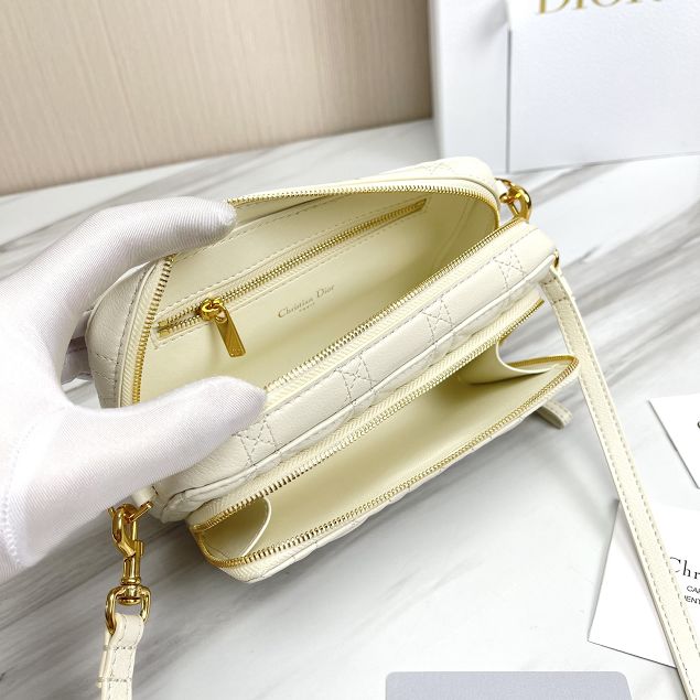 Dior original calfskin caro double pouch S5037 white