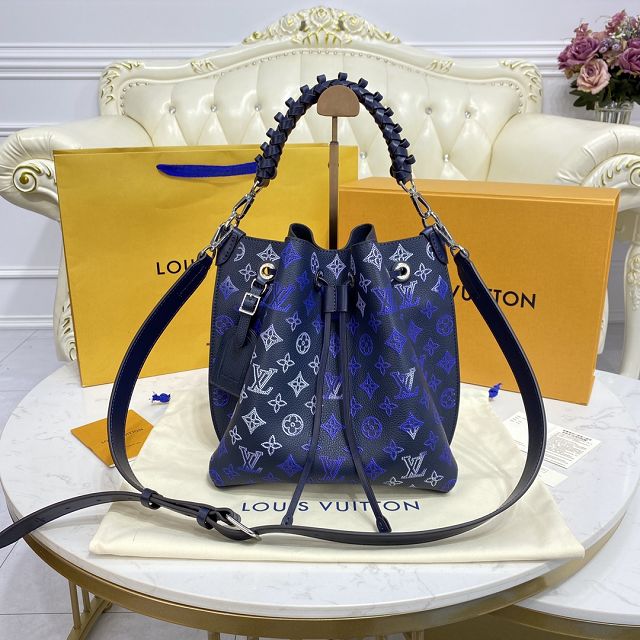 Louis vuitton original mahina leather muria bucket bag M59554 blue