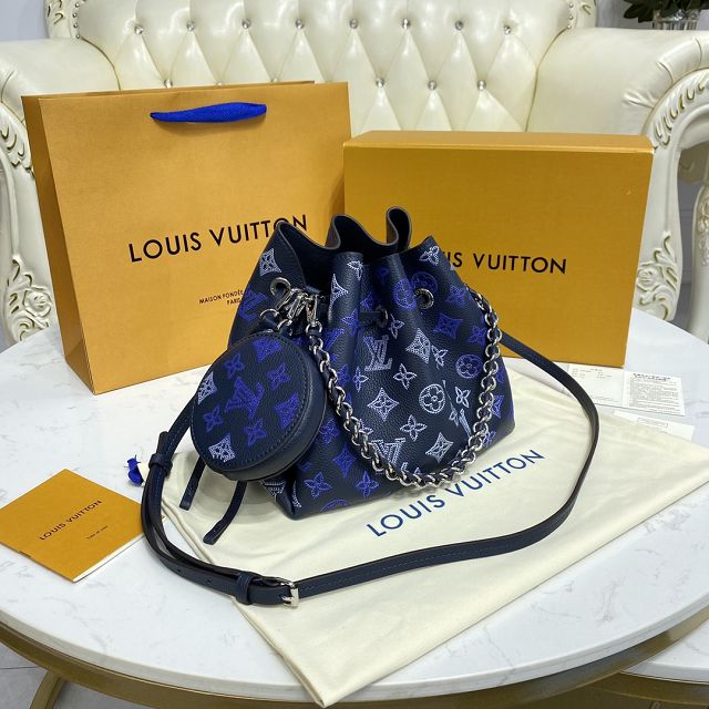 Louis vuitton original mahina leather bella bucket bag M59552 blue