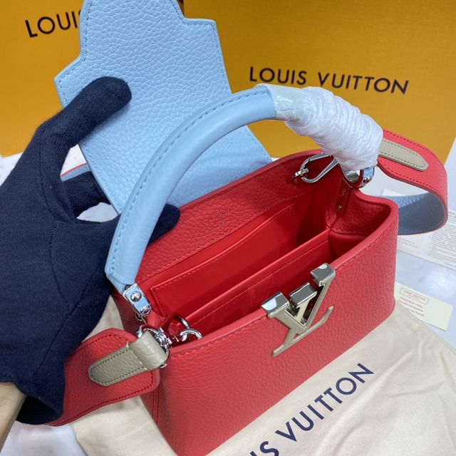 Louis vuitton original calfskin capucines mini handbag M57520 blue&red