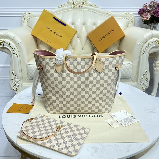 Louis vuitton original damier azur neverfull mm N41605 pink