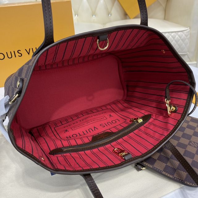 Louis vuitton original damier ebene neverfull pm N41359 red