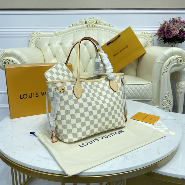 Louis vuitton original damier azur neverfull pm N41362 beige