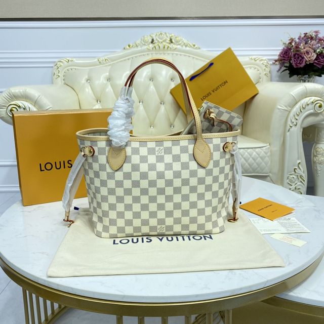 Louis vuitton original damier azur neverfull pm N41362 beige