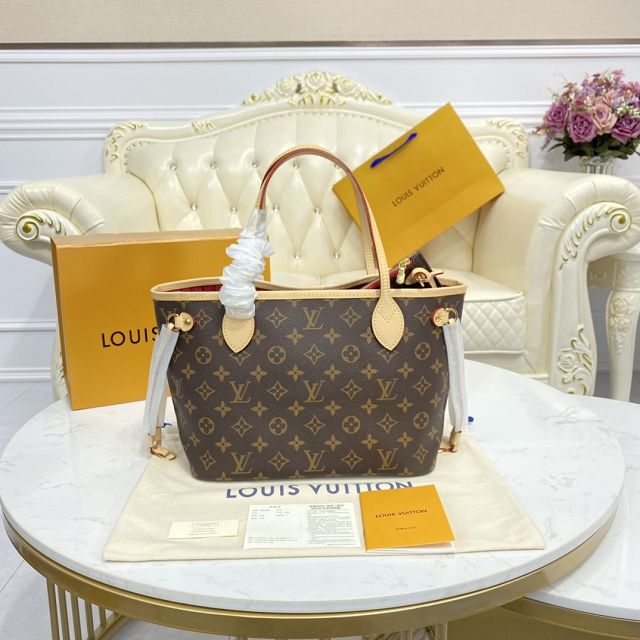 Louis vuitton original monogram canvas neverfull pm M41001 red