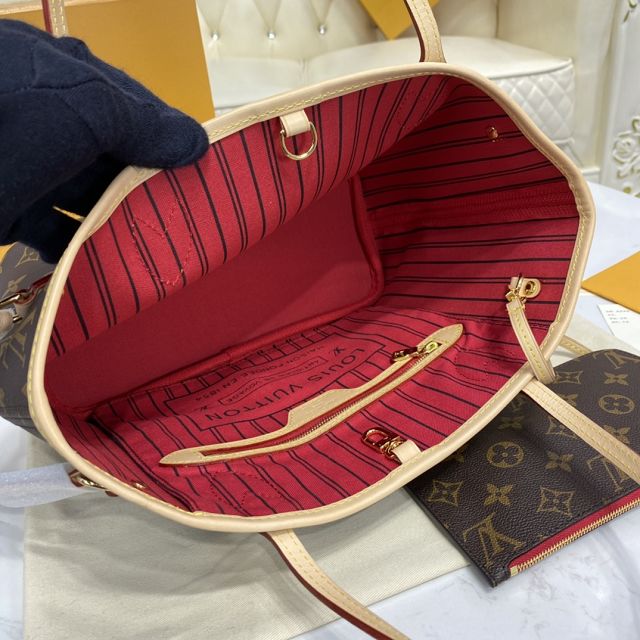 Louis vuitton original monogram canvas neverfull pm M41001 red