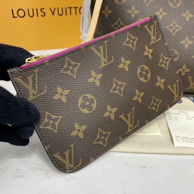 Louis vuitton original monogram canvas neverfull pm M41245 rose red