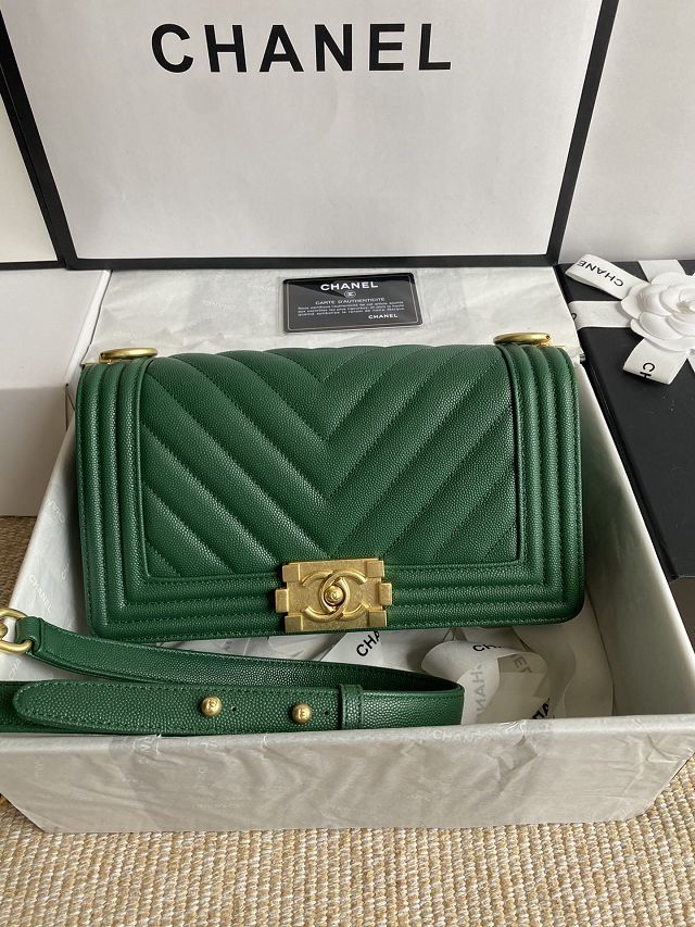 CC original fine grained calfskin medium boy handbag A67086-2 green