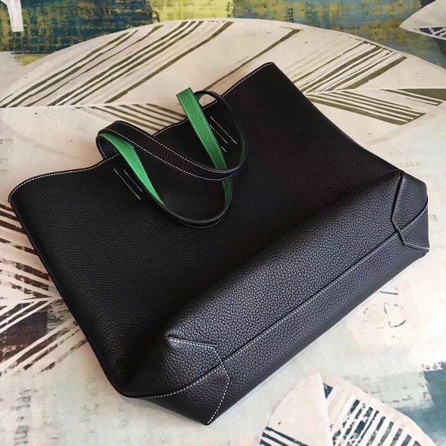 Hermes original calfskin reversible shoping bag K0298 black&green