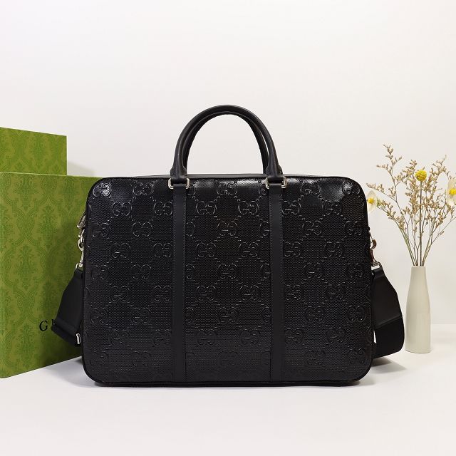 GG original embossed calfskin briefcase 658573 black