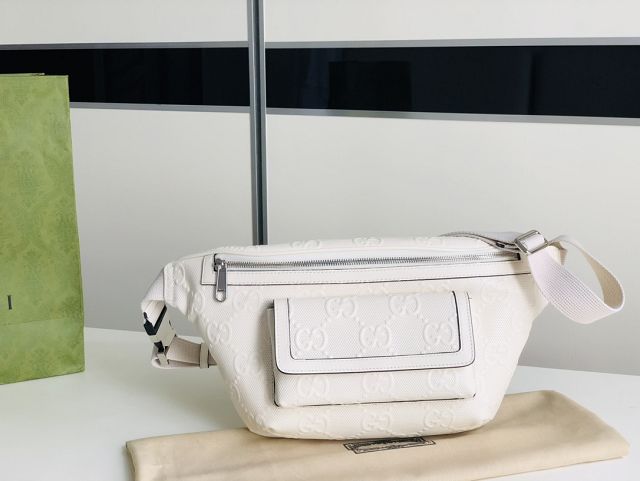 GG original embossed calfskin belt bag 645093 white