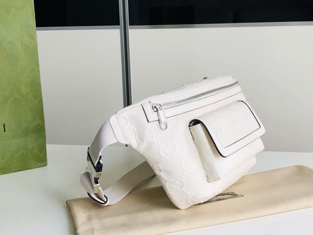 GG original embossed calfskin belt bag 645093 white