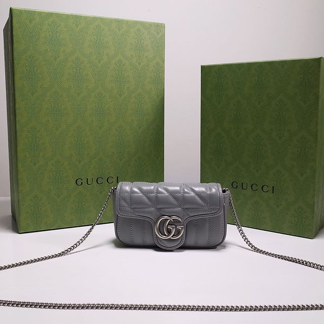 2022 GG original calfskin marmont super mini bag 476433 grey