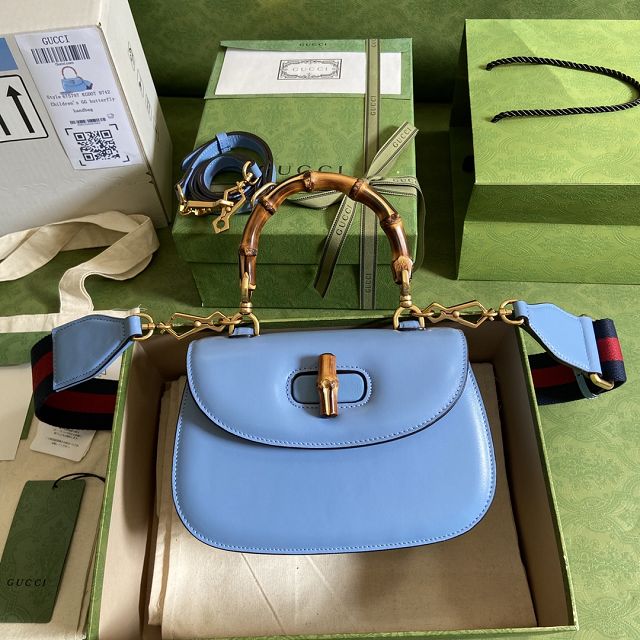 2022 GG original calfskin small top handle bag 675797 blue