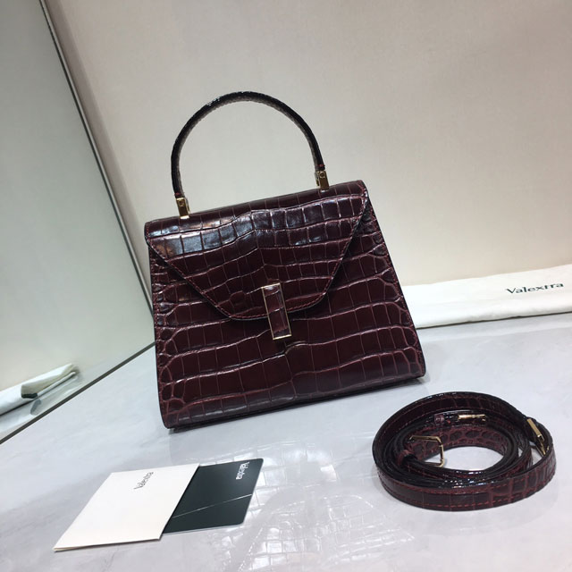 Valextra original crocodile calfskin iside mini bag 36028 burgundy