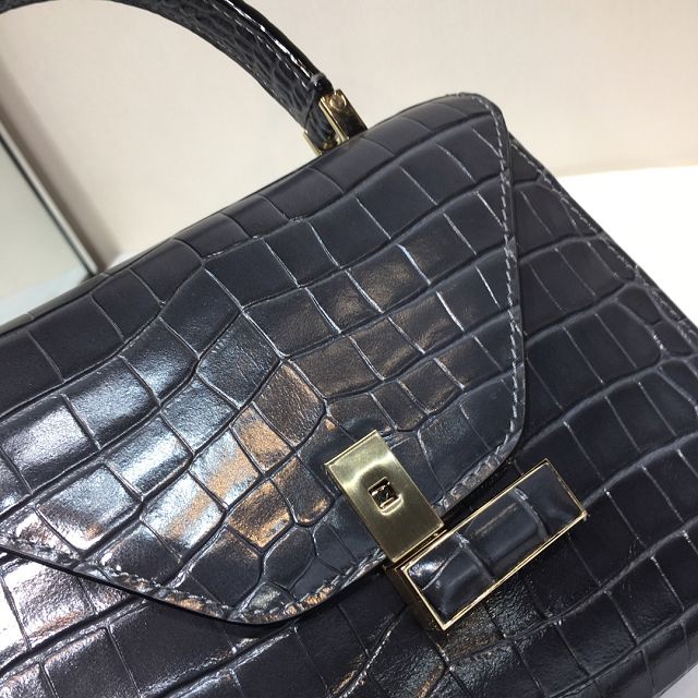 Valextra original crocodile calfskin iside mini bag 36028 dark grey