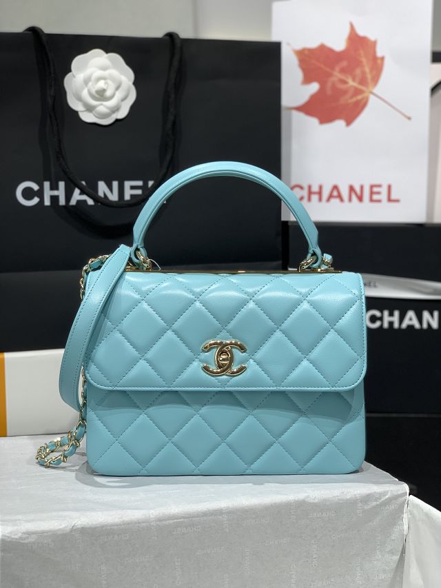 CC original lambskin top handle flap bag A92236 sky blue