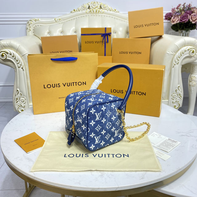 Louis vuitton original denim textile square bag M59611 blue