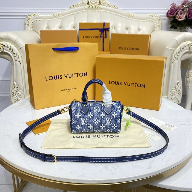 Louis vuitton original denim nano speedy bag M81213 blue