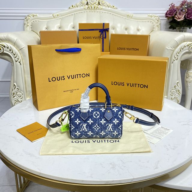 Louis vuitton original denim nano speedy bag M81213 blue