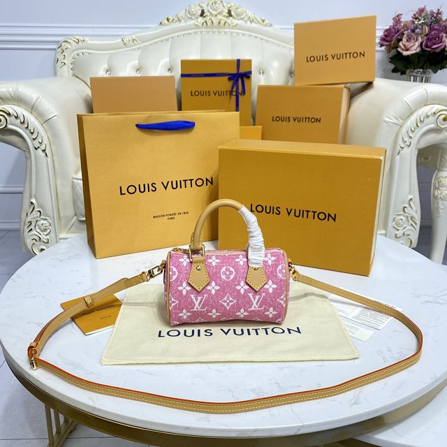 Louis vuitton original denim nano speedy bag M81213 pink