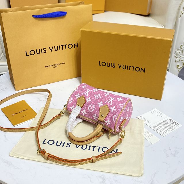 Louis vuitton original denim nano speedy bag M81213 pink