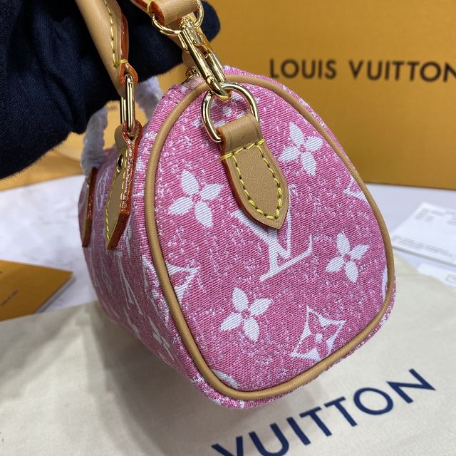 Louis vuitton original denim nano speedy bag M81213 pink