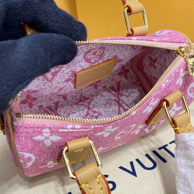 Louis vuitton original denim nano speedy bag M81213 pink