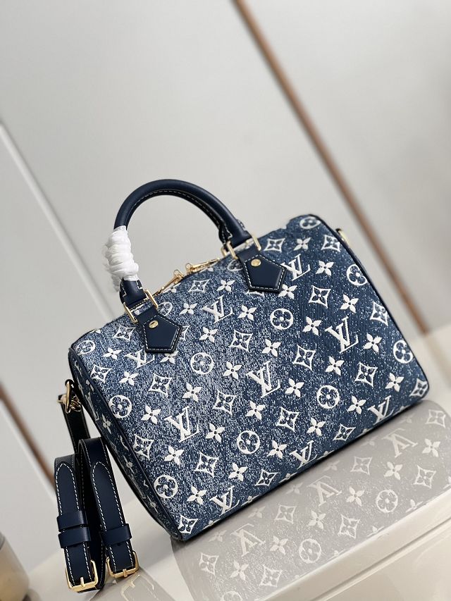 Louis vuitton original denim speedy 25 bag M59609 blue