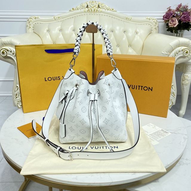 Louis vuitton original mahina leather muria bucket bag M59554 white