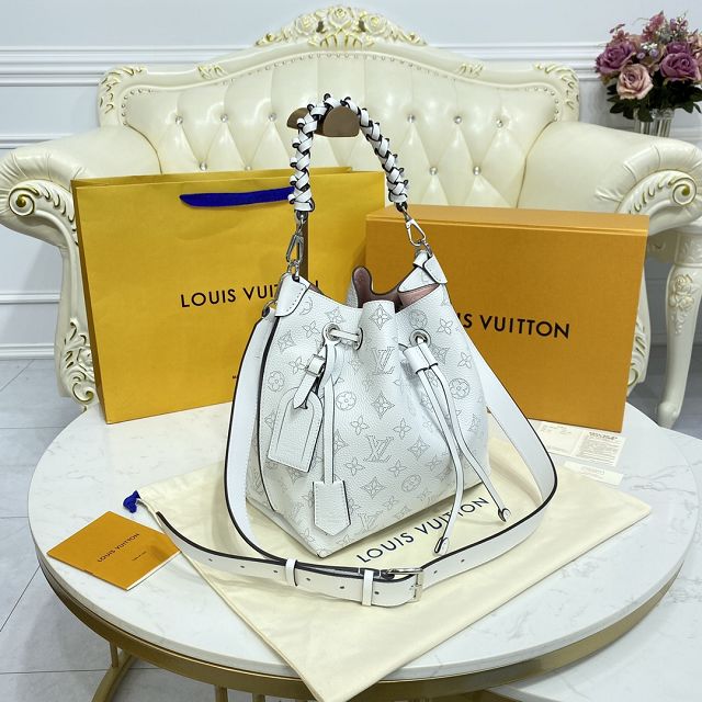 Louis vuitton original mahina leather muria bucket bag M59554 white