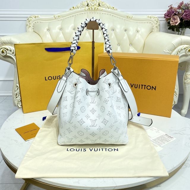 Louis vuitton original mahina leather muria bucket bag M59554 white