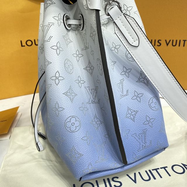 Louis vuitton original mahina leather muria bucket bag M59554 white&blue