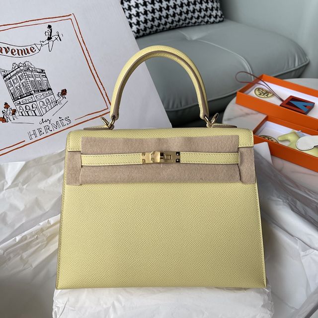 Hermes original epsom leather kelly 32 bag K32-1 jaune poussin