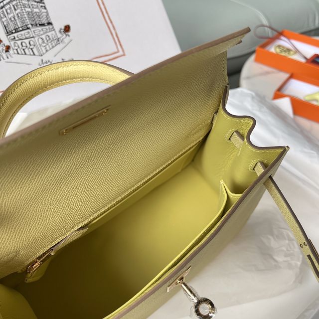 Hermes original epsom leather kelly 32 bag K32-1 jaune poussin