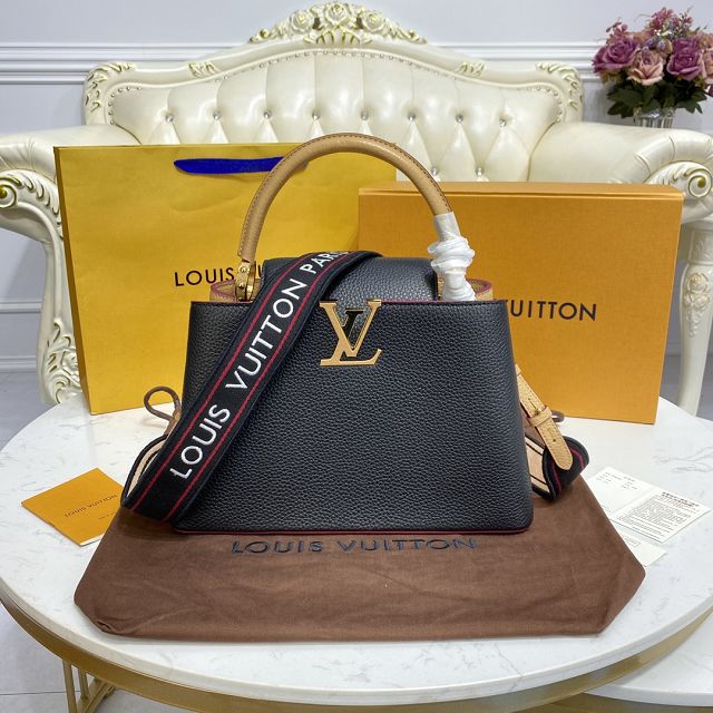 Louis vuitton original calfskin capucines mm handbag M58610 black&apricot