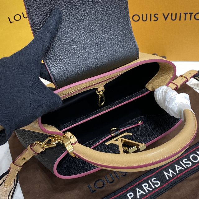 Louis vuitton original calfskin capucines mm handbag M58610 black&apricot