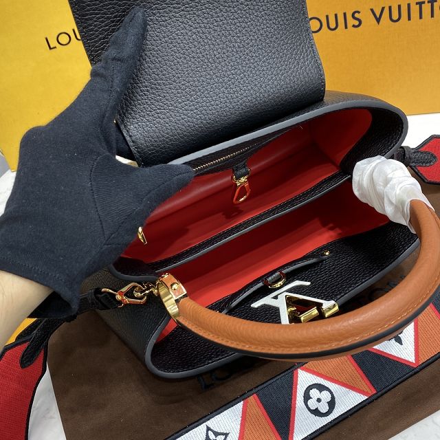 Louis vuitton original calfskin capucines mm handbag M58611 black