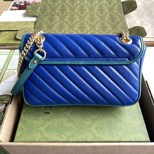 Top GG original calfskin marmont small shoulder bag 443497 blue