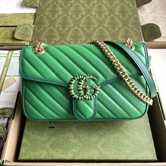 Top GG original calfskin marmont small shoulder bag 443497 green