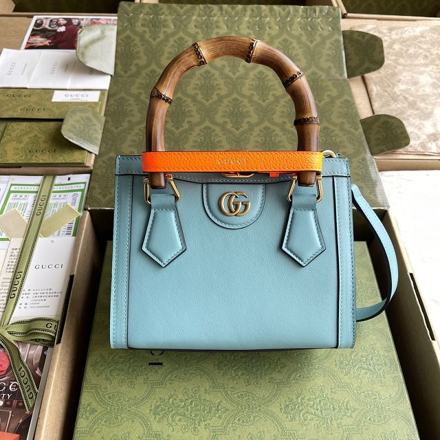 Top GG original calfskin diana mini tote bag 655661 blue