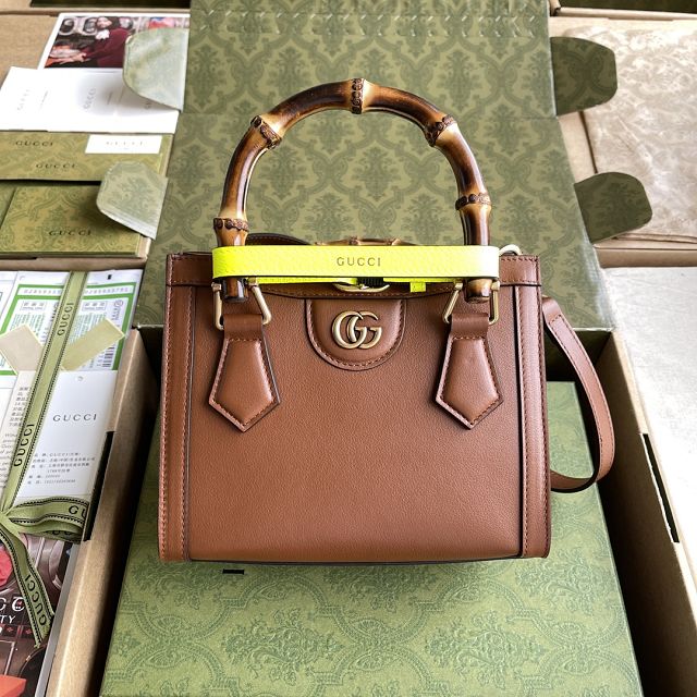 Top GG original calfskin diana mini tote bag 655661 brown