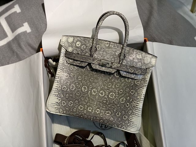 Hermes handmade original lizard leather birkin bag LB350 grey