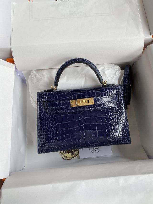 Top hermes 100% genuine crocodile leather mini kelly bag K0019 