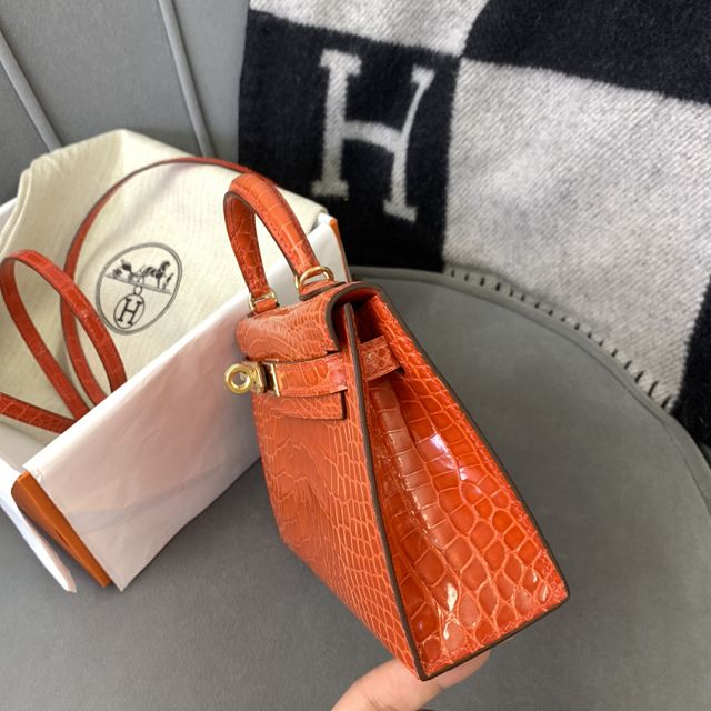 Top hermes 100% genuine crocodile leather mini kelly bag K0019 