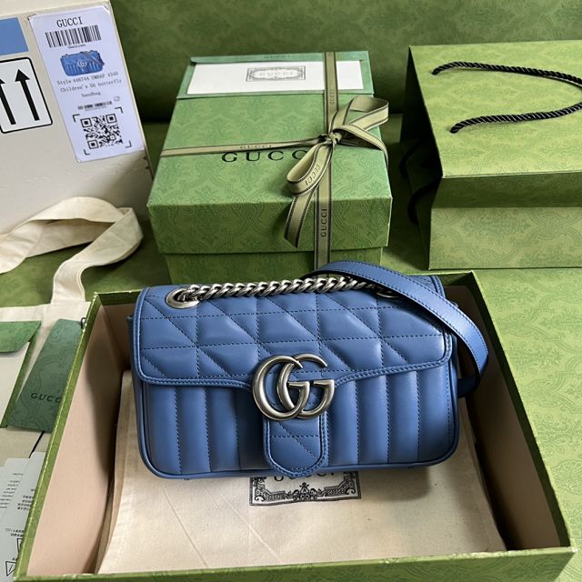 2022 GG original calfskin marmont mini bag 446744 blue