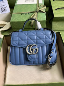 2022 GG original calfskin marmont mini top handle bag 583571 blue