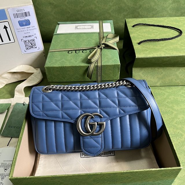 2023 GG original calfskin marmont small shoulder bag 443497 blue